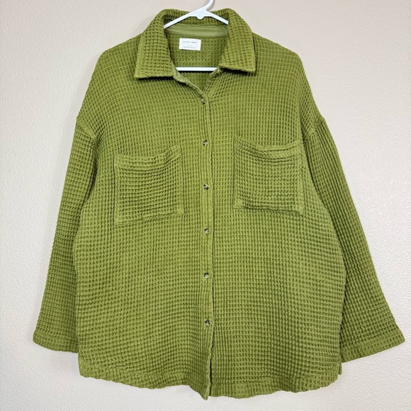 PAPER LABEL Lanca Waffle Knit shacket jacket Button down in moss large A - Picture 2 of 12